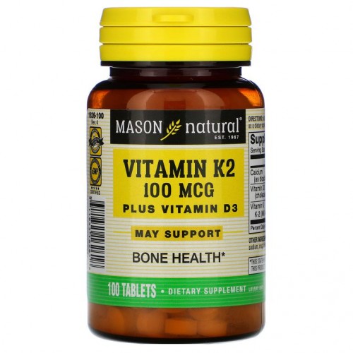 Mason Natural, 비타민K2 플러스 비타민D3, 100mg, 100정