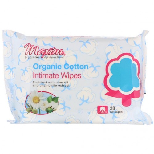 Maxim Hygiene Products, 유기농 면 인티메이트 와입스, 젖은 와입스 20 매