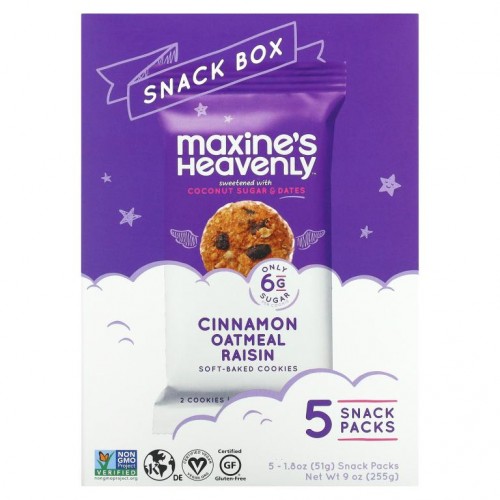 Maxine's Heavenly, Snack Box, Soft-Baked Cookies, Cinnamon Oatmeal Raisin, 5 Snack Packs, 1.8 oz (51 g ) Each