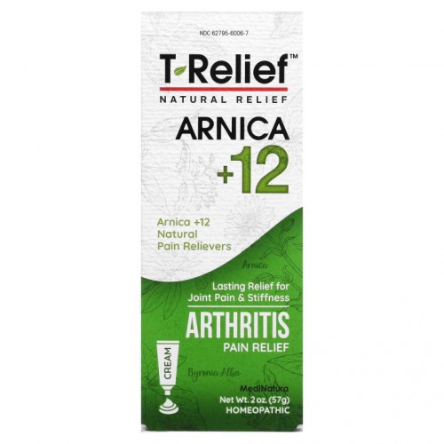 MediNatura, T-Relief, 아르니카 및 12가지 통증 완화 성분 함유, 관절염 통증 완화 크림, 57g(2oz)