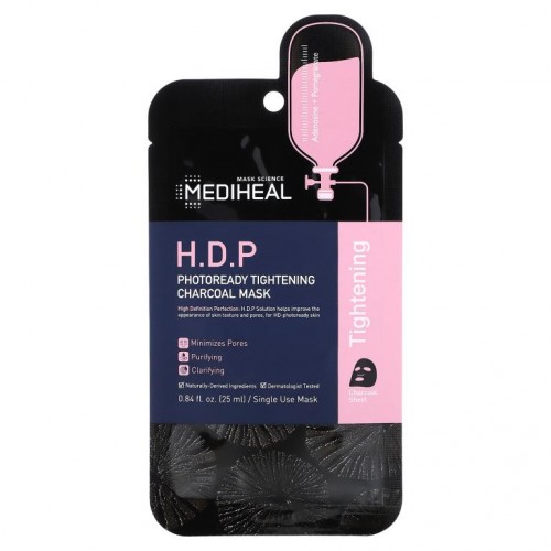 Mediheal, H.D.P, 포토레디 타이트닝 숯 뷰티 마스크, 1매, 25ml(0.84fl oz)