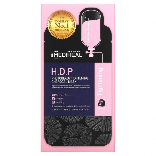 Mediheal, H.D.P, 포토레디 타이트닝 숯 뷰티 마스크, 5매, 매당 25ml(0.84fl oz)