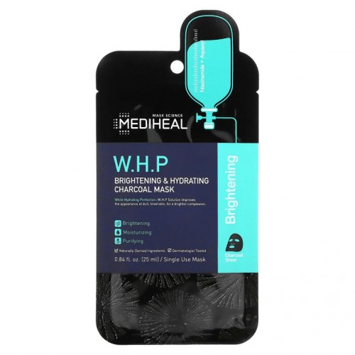 Mediheal, W.H.P, 브라이트닝 & 하이드레이팅 숯 뷰티 마스크, 1매, 25ml(0.84fl oz)