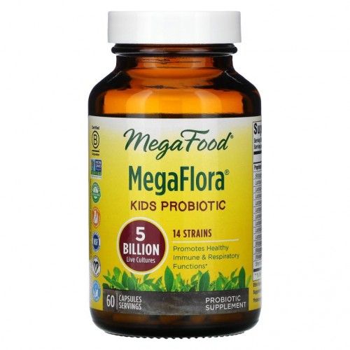 MegaFood, 어린이용 프로바이오틱, MegaFlora, 50억 CFU, 캡슐 60정