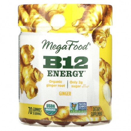 MegaFood, B12 에너지, 생강, 구미젤리 70개