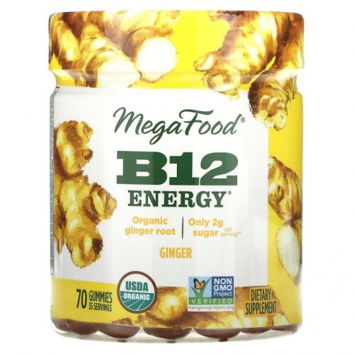 MegaFood, B12 에너지, 생강, 구미젤리 70개