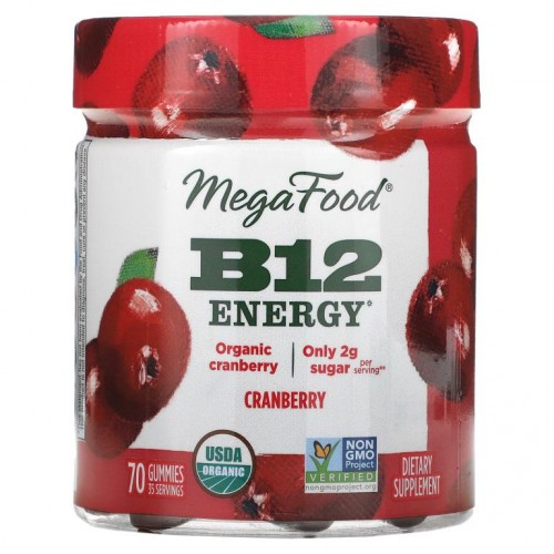 MegaFood, B12 Energy, 크랜베리, 구미젤리 70개