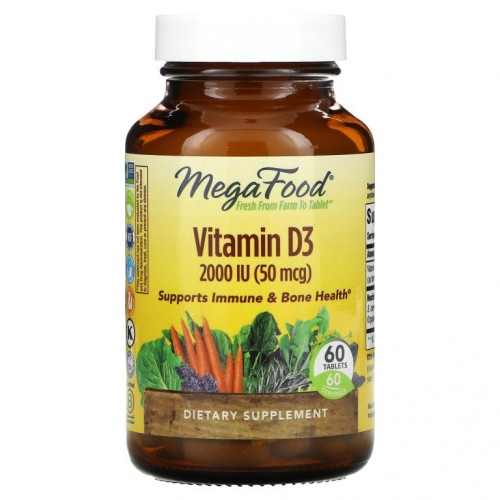 MegaFood, 비타민D3, 50mcg(2,000IU), 60정
