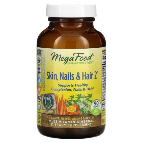 MegaFood, Skin, Nails & Hair 2, 90정