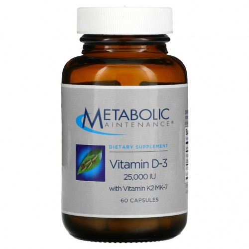 Metabolic Maintenance, Vitamin D-3 with Vitamin K2 MK-7, 25,000 IU, 60 Capsules