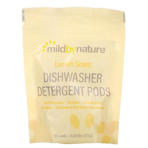 Mild By Nature, 자동 식기세척기 세제 포드, 레몬향, 10회분, 177g(0.39lbs), 185ml(6.24oz)