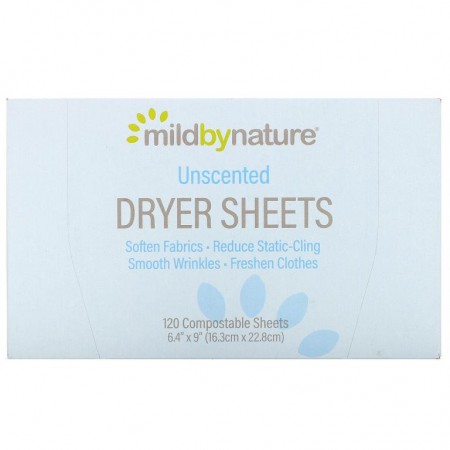 Mild By Nature, 건조기용 드라이시트, 무향, 자연 분해 시트 120매