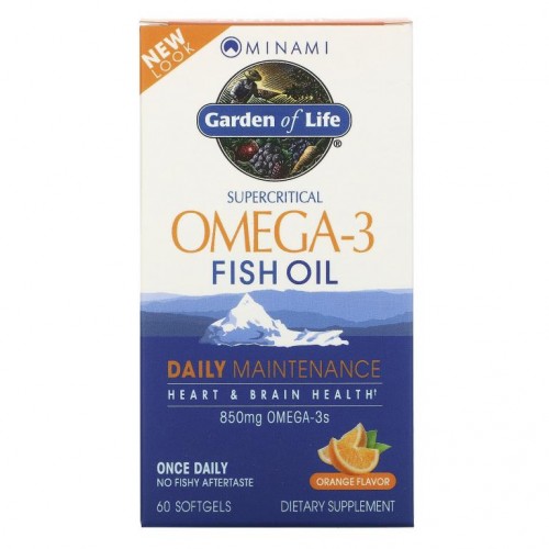 Minami Nutrition, Garden of Life, 초임계 오메가3 피쉬 오일, 오렌지, 소프트젤 60정