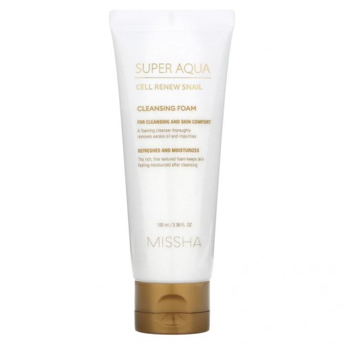 Missha, 슈퍼 아쿠아, 셀 리뉴 달팽이, 클렌징 폼, 100ml(3.38fl oz)