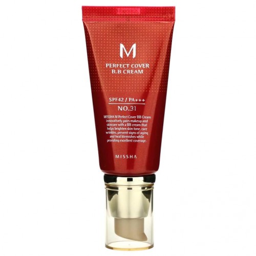 Missha, 퍼펙트 커버 BB 크림, SPF 42 PA+++, No. 31 골든 베이지, 50 ml