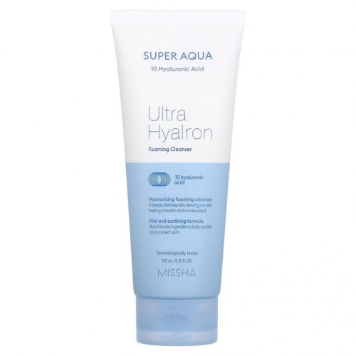 Missha, 슈퍼 아쿠아 울트라 히알론 포밍 클렌저, 200ml(6.76fl oz)