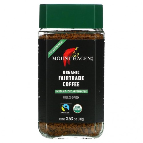 Mount Hagen, 유기농 공정 무역 인스턴트 커피, 동결 건조, 디카페인, 100g(3.53oz)