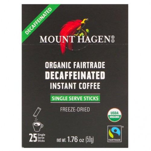 Mount Hagen, 유기농 공정 무역 인스턴트 커피, 디카페인, 개별 스틱 25개, 50g(1.76oz)