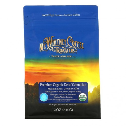 Mt. Whitney Coffee Roasters, 프리미엄 유기농 디카페인 콜롬비아산, 분쇄 커피, 미디엄 로스트, 340g(12oz)