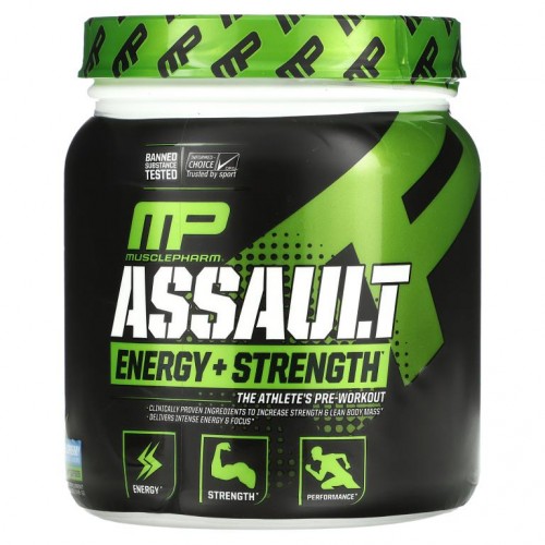 MusclePharm, Assault 에너지 + 스트렝스, 운동 전, 블루 라즈베리, 345g(0.76lb)
