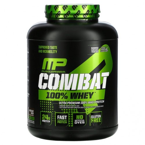 MusclePharm, Combat 100% 유청 단백질, 초콜릿 우유, 2,278g(5lbs)