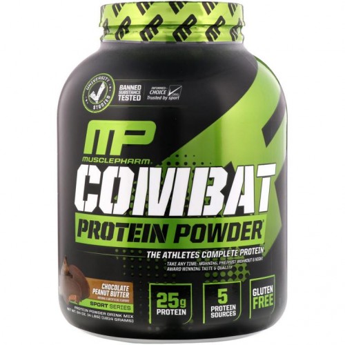 MusclePharm, 컴뱃 단백질 파우더(Combat Protein Powder), 초콜릿 땅콩 버터, 4 파운드 (1814 g)