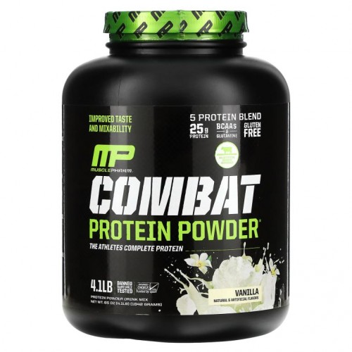 MusclePharm, 컴뱃 단백질 파우더(Combat Protein Powder), 바닐라, 4 lbs (1814 g)