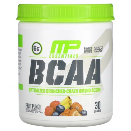 MusclePharm, Essentials, BCAA, 프루트 펀치, 258g(0.57lbs)