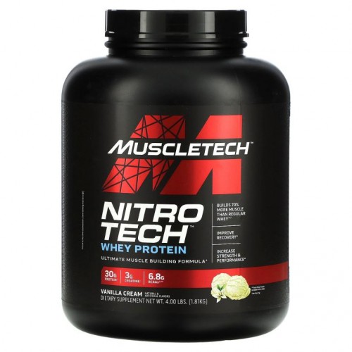 MuscleTech, 니트로-테크, 퍼포먼스 시리즈, 바닐라, 4 lbs (1.8 kg)