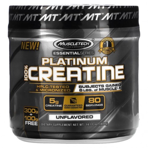 MuscleTech, 에센셜 시리즈, 플래티넘 100% 크레아틴, 무맛, 400g(14.11oz)