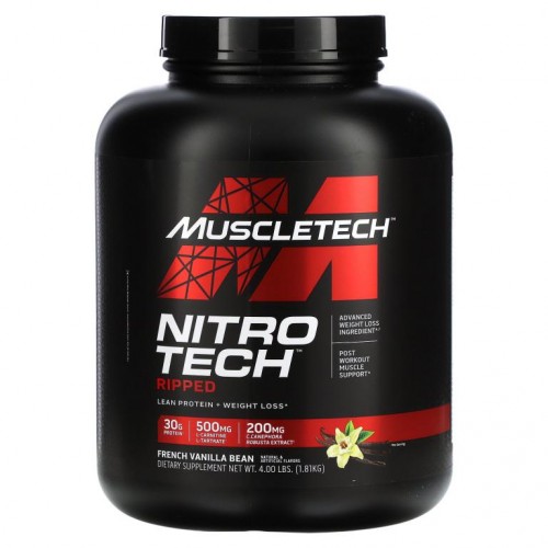 MuscleTech, 니트로 테크 립트, 최고의 단백질 + 체중 감량 포뮬러, 프렌치 바닐라 스월, 4 lbs(1.81 kg)