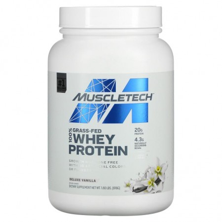 MuscleTech, 100% Grass-Fed Whey Protein, Deluxe Vanilla, 1.8 lbs (816 g)