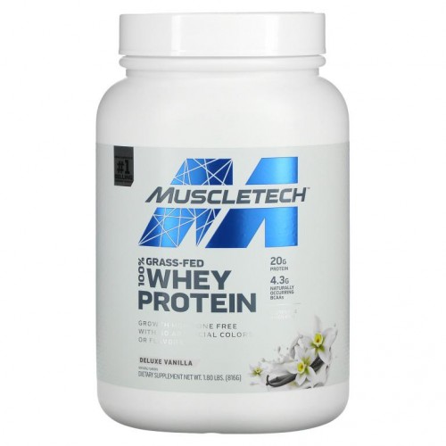 MuscleTech, 100% Grass-Fed Whey Protein, Deluxe Vanilla, 1.8 lbs (816 g)