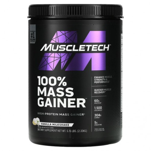 MuscleTech, 100% Mass Gainer, Vanilla Milkshake, 5.15 lbs (2.33 kg)