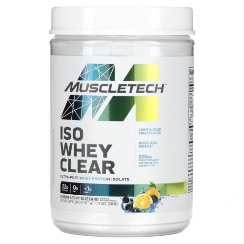 MuscleTech, ISO Whey Clear, Ultra-Pure Protein Isolate, Lemon Berry Blizzard, 1.10 lbs (503 g)