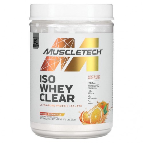 MuscleTech, ISO Whey Clear, Ultra-Pure Protein Isolate, Orange Dreamsicle, 1.10 lbs (505 g)