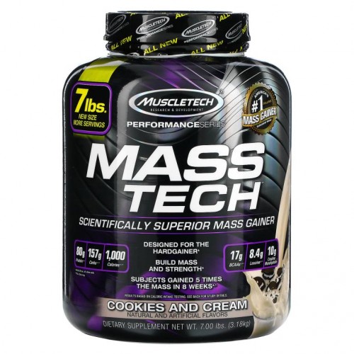 MuscleTech, Mass-Tech, 과학적으로 우수한 체중 증가제, 쿠키앤크림, 7.00 lb (3.18 kg)