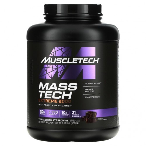 MuscleTech, Mass Tech Extreme 2000, 트리플 초콜릿 브라우니, 3.18kg(7.00lb)