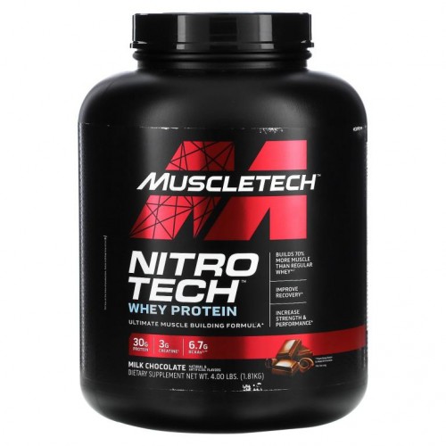 MuscleTech, NitroTech, 유청 펩타이드, 밀크 초콜릿, 1.81kg(4lb)