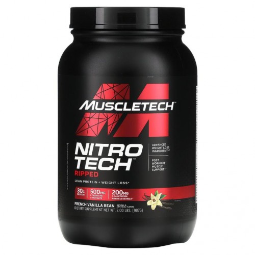 MuscleTech, Nitro Tech, 립트, 얼티밋 프로틴 + 웨이트 로스 포뮬라, 프렌치 바닐라 스월, 907g(2lbs)