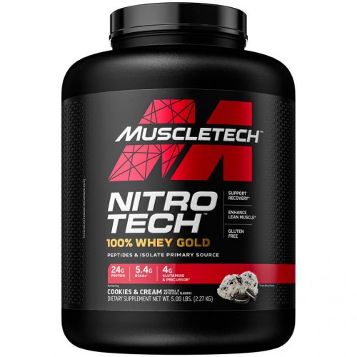 MuscleTech, Nitro Tech, 100% 유청 골드, 쿠키 앤 크림, 2.27kg(5lbs)