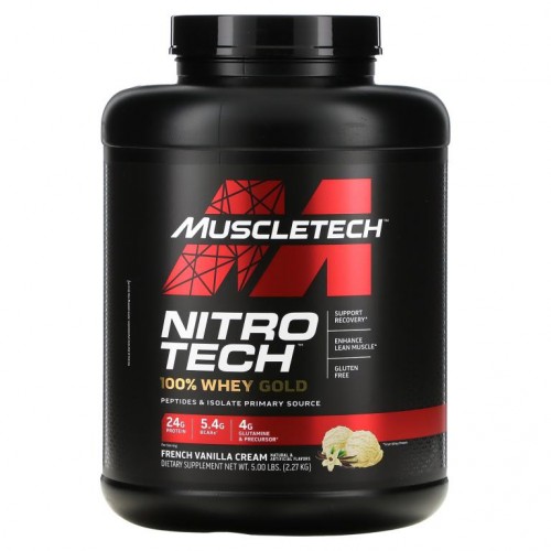 MuscleTech, Nitro Tech, 100% 유청 골드, 프렌치 바닐라 크림, 2.27kg(5lbs)