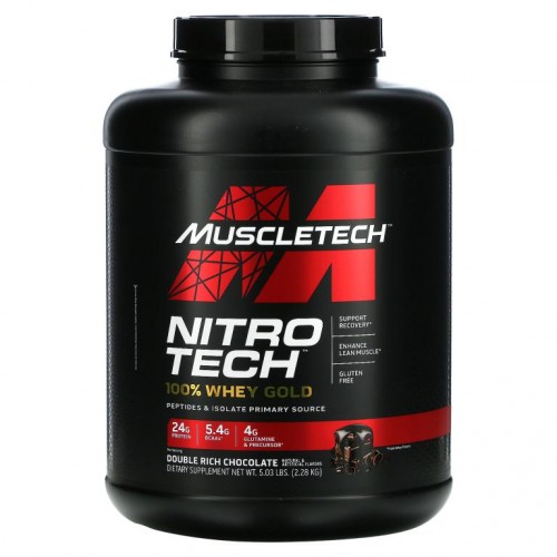 MuscleTech, Nitro Tech, 100% 유청 골드, 더블 리치 초콜릿, 2.28kg(5.03lbs)