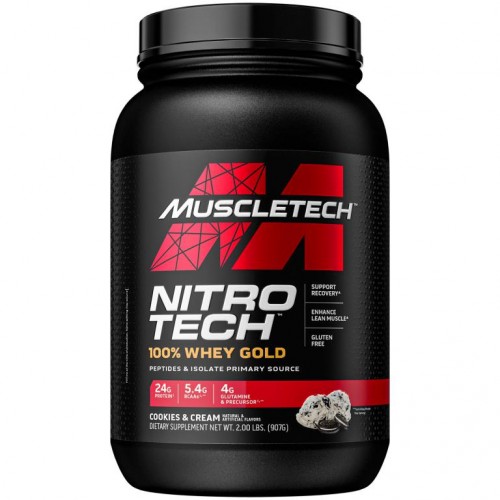 MuscleTech, Nitro Tech, 100% 유청 골드, 쿠키 앤 크림 맛, 907g(2lbs)