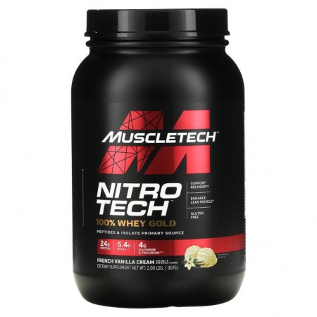 MuscleTech, Nitro Tech, 100% 유청 골드, 프렌치 바닐라 크림 맛, 907g(2lbs)