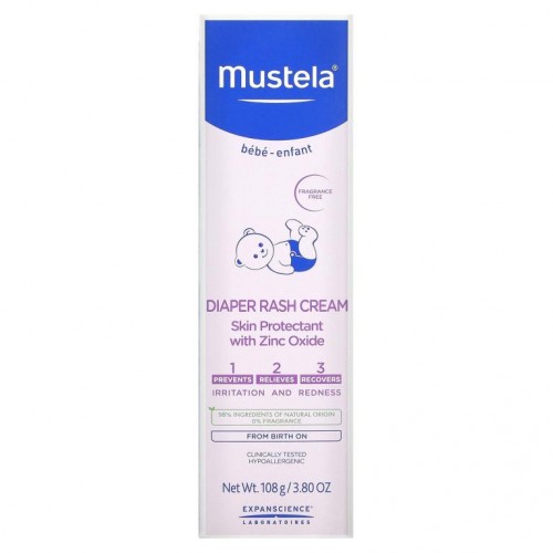Mustela, 베이비, 기저귀 발진 크림 1-2-3, 무향, 108 g(3.80 oz)
