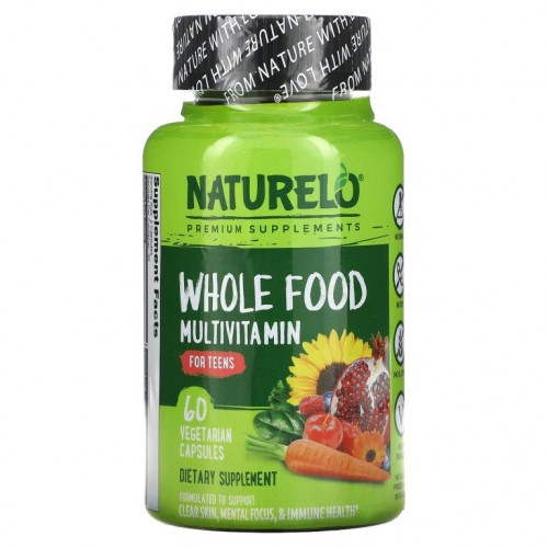 NATURELO, 천연 식품 종합비타민, 청소년용, 베지 캡슐 60정