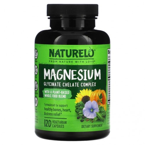 NATURELO, 마그네슘 글리시네이트 킬레이트, 200mg, 베지 캡슐 120정