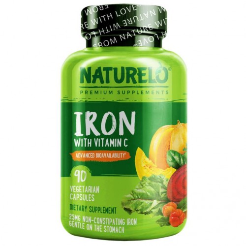 NATURELO, 비타민C가 함유된 철분, 베지 캡슐 90정