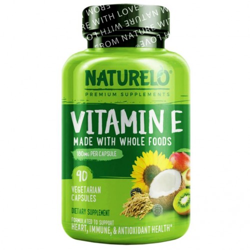 NATURELO, 비타민E, 천연 식품으로 제조, 180mg, 베지 캡슐 90정